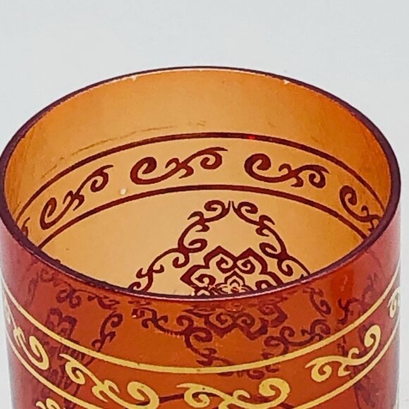 glass cups orange gold embellishment 3.5" set of 2 READ new - Picture 2 of 7